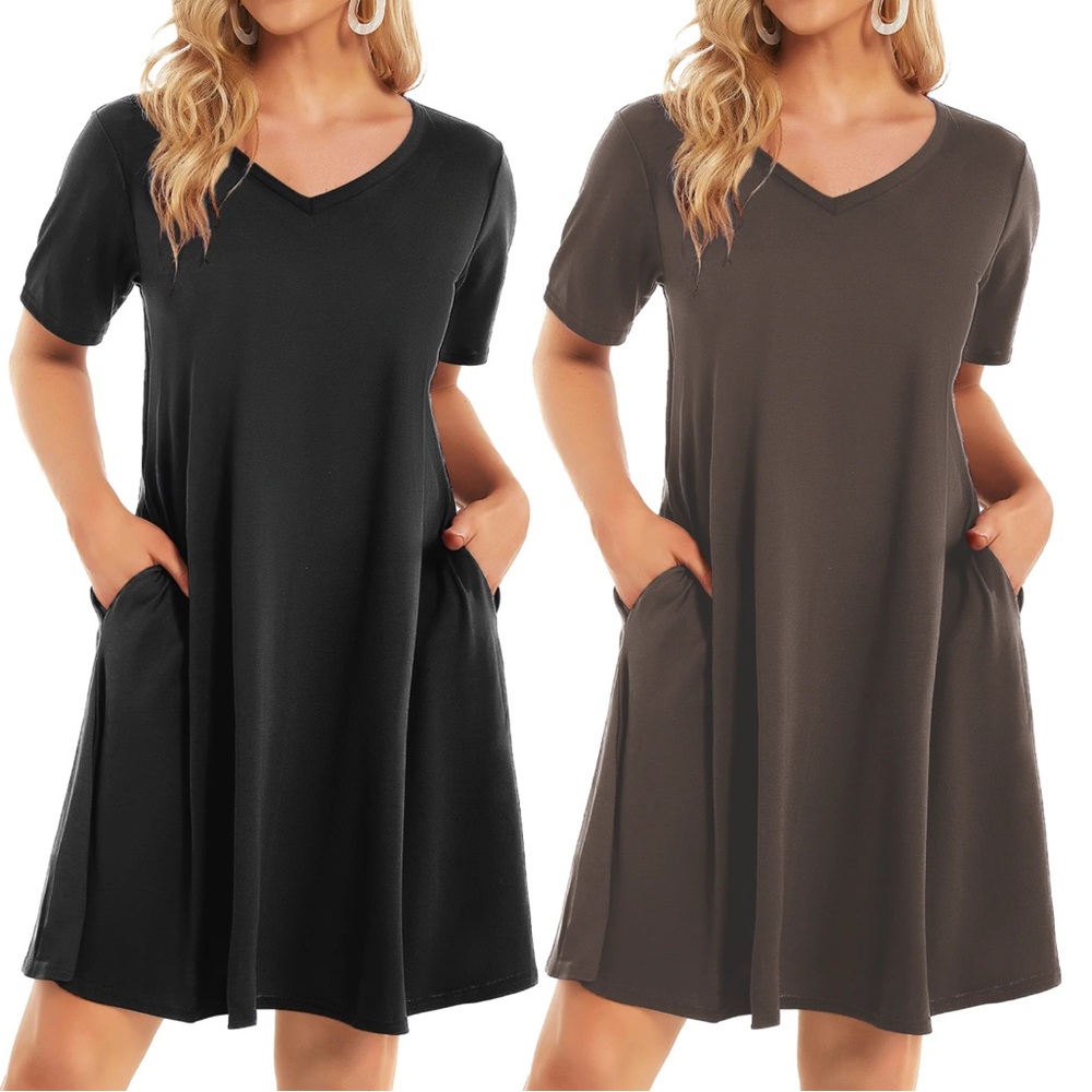 SHOWITTY 2-pack Casual T-Shirt Dress Womens Size Small Pockets Short Sleeve